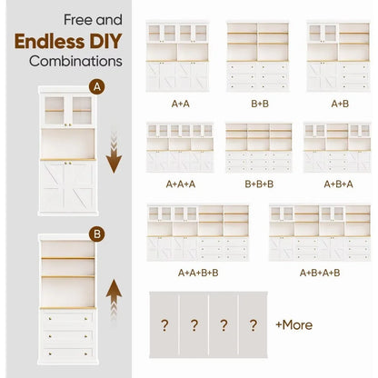 71" Tall Farmhouse Freestanding Storage Cabinet with Glass Doors