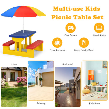 Kids Picnic Table Set W/Removable Umbrella
