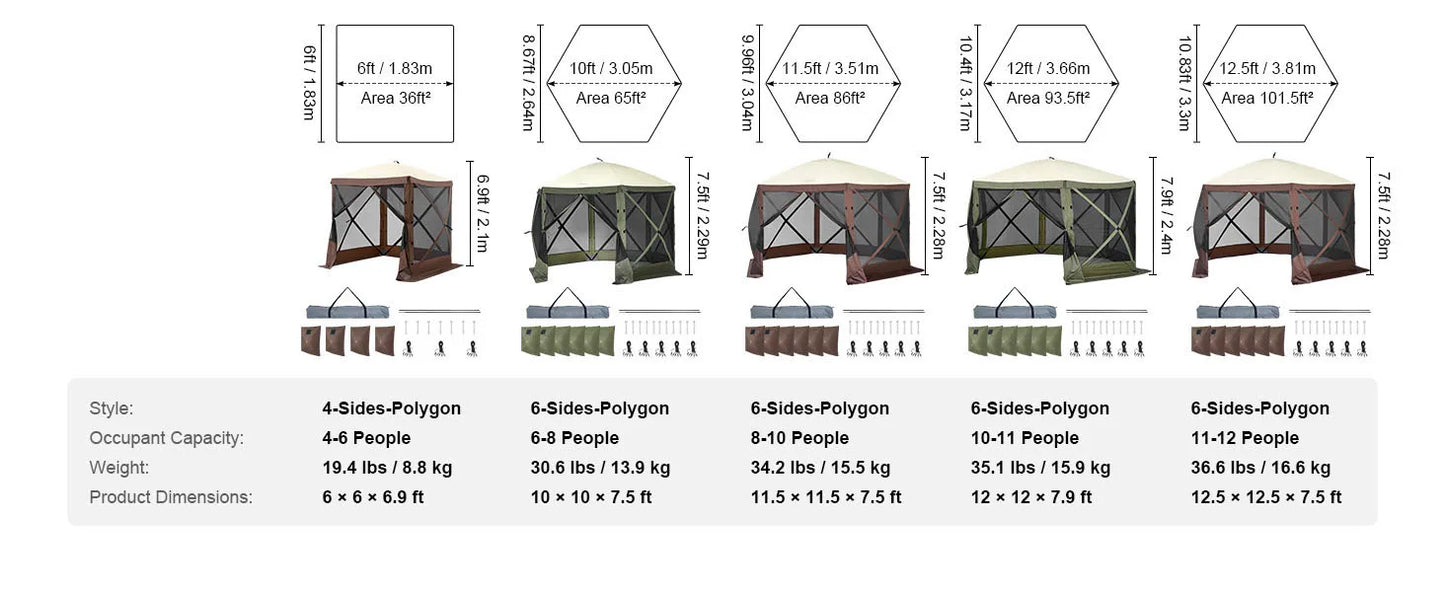 Pop Up Gazebo Tent, Removable Privacy Wind Cloths & Mesh Windows