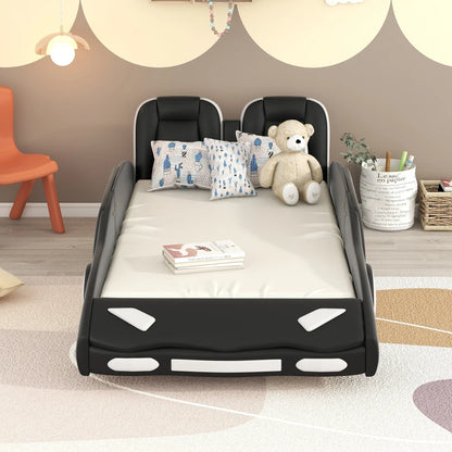 Race Car-Shaped Platform Bed with Wheels