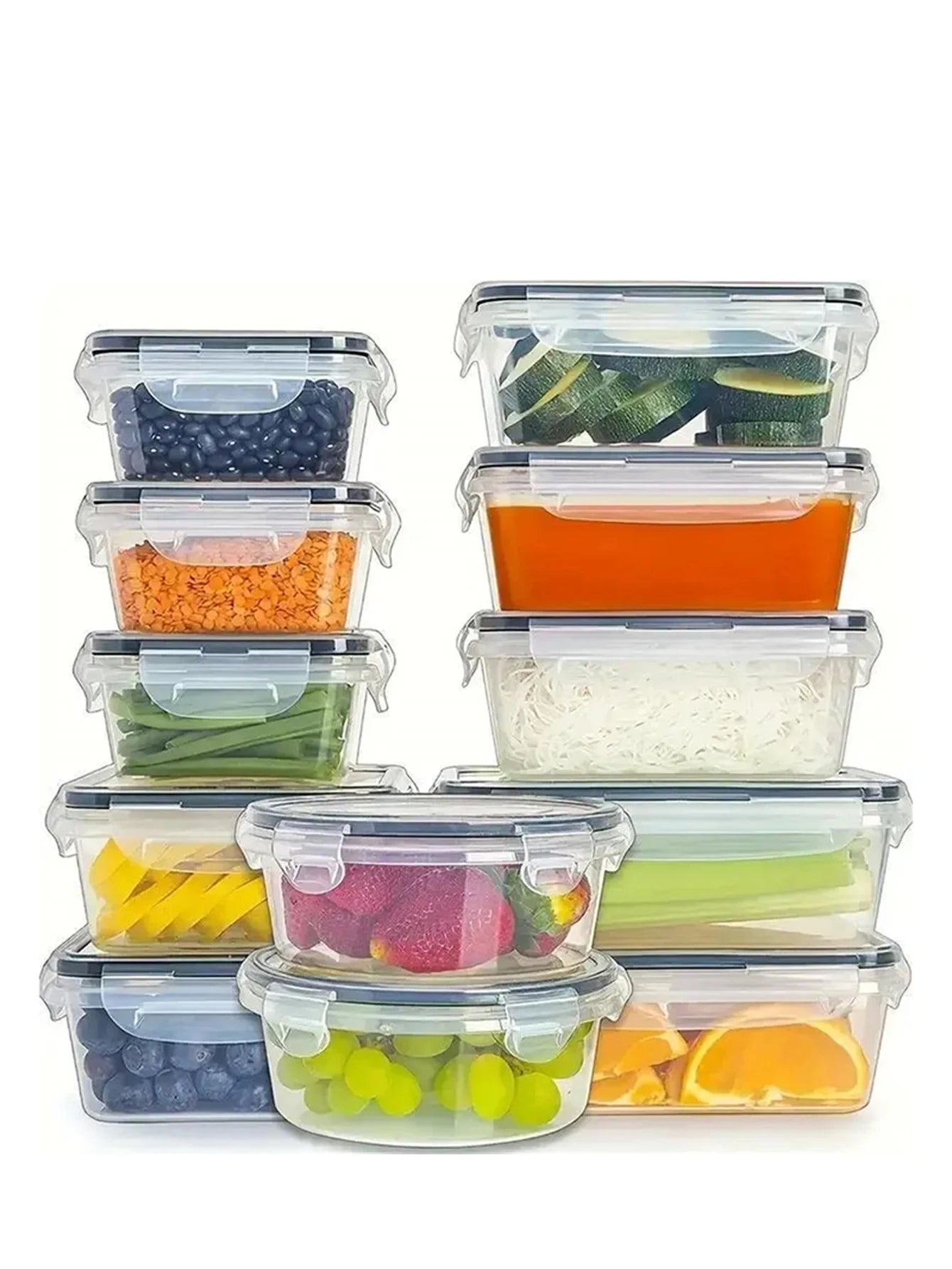 12pcs/Sealed food storage container with easy buckle lid, labels & pens