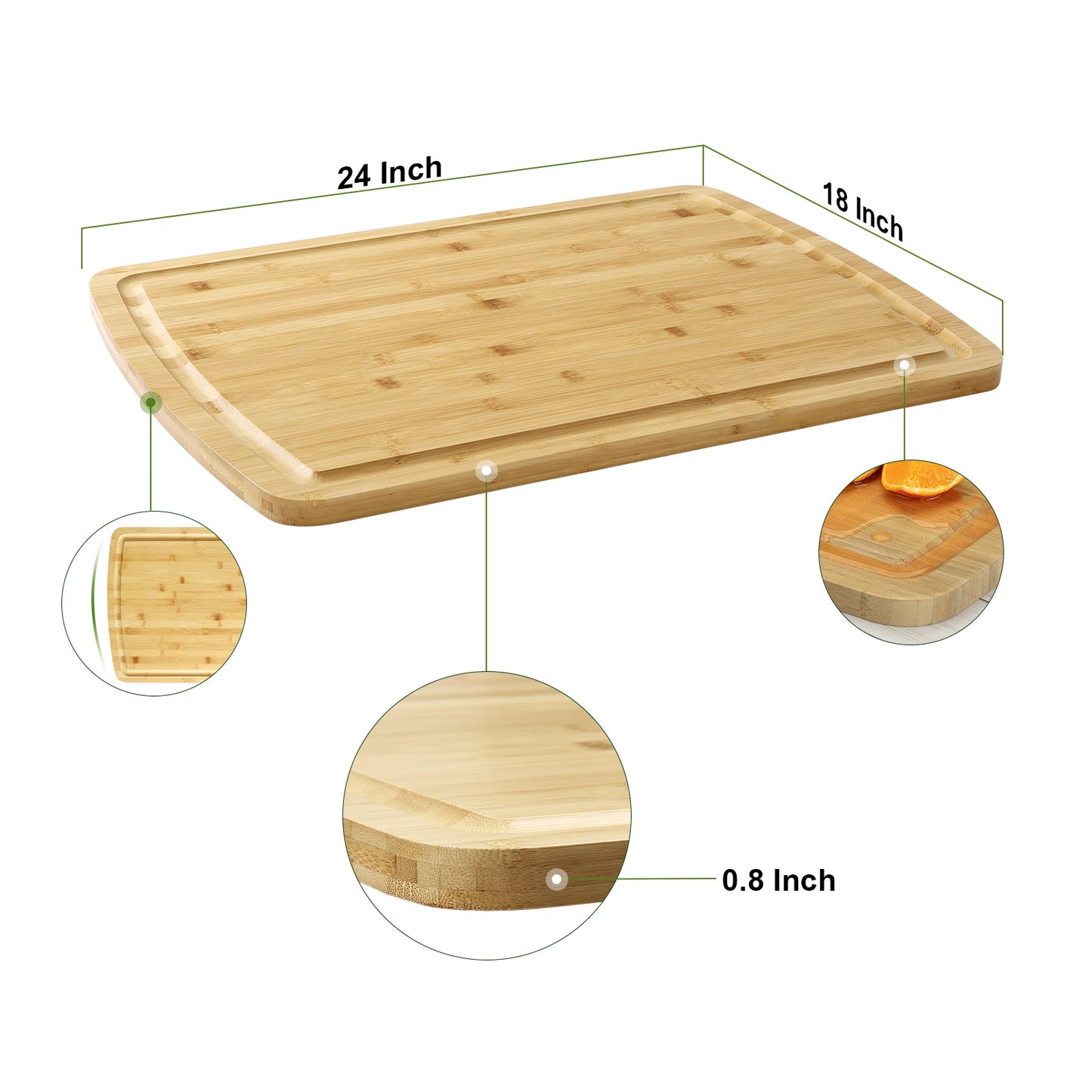 Bamboo Cutting Board 24" x 18" Serving Tray With Juices Groove