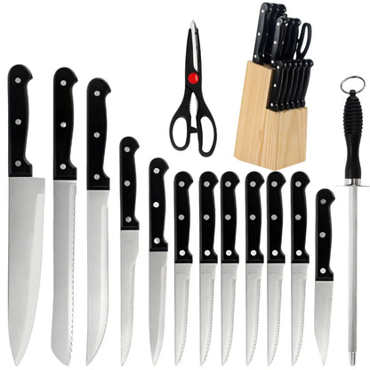15pcs Chef Knife Set with Scissors & Sharpening Rod