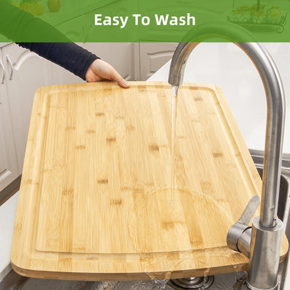 Bamboo Cutting Board 24" x 18" Serving Tray With Juices Groove