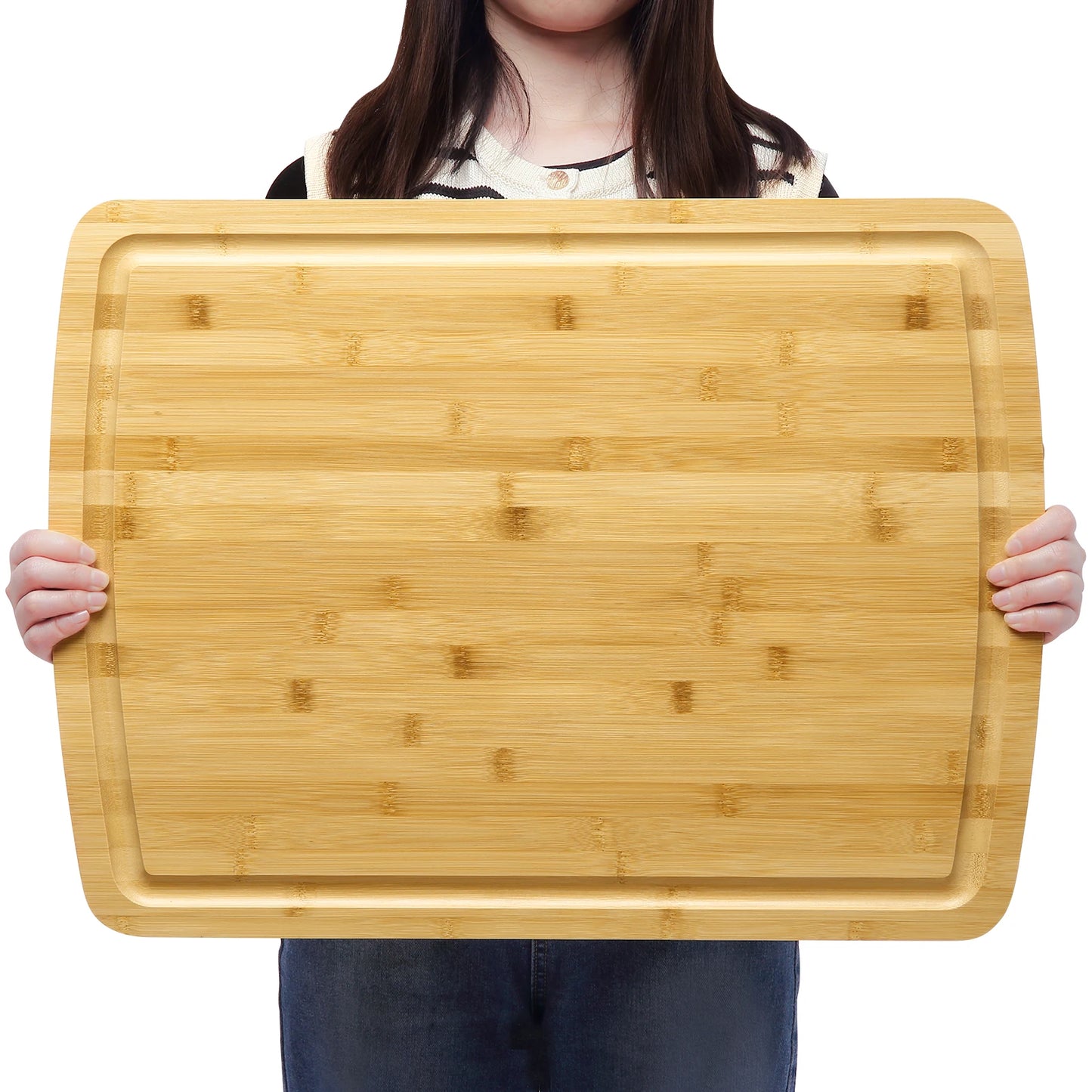 Bamboo Cutting Board 24" x 18" Serving Tray With Juices Groove