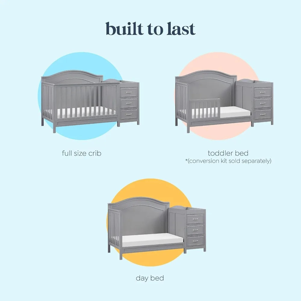 4-in-1 Convertible Baby Crib w/Changing Table
