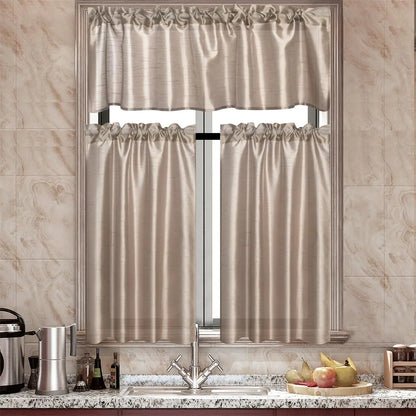 Faux Silk Sheer Curtains 2 Tiers 1 Valance