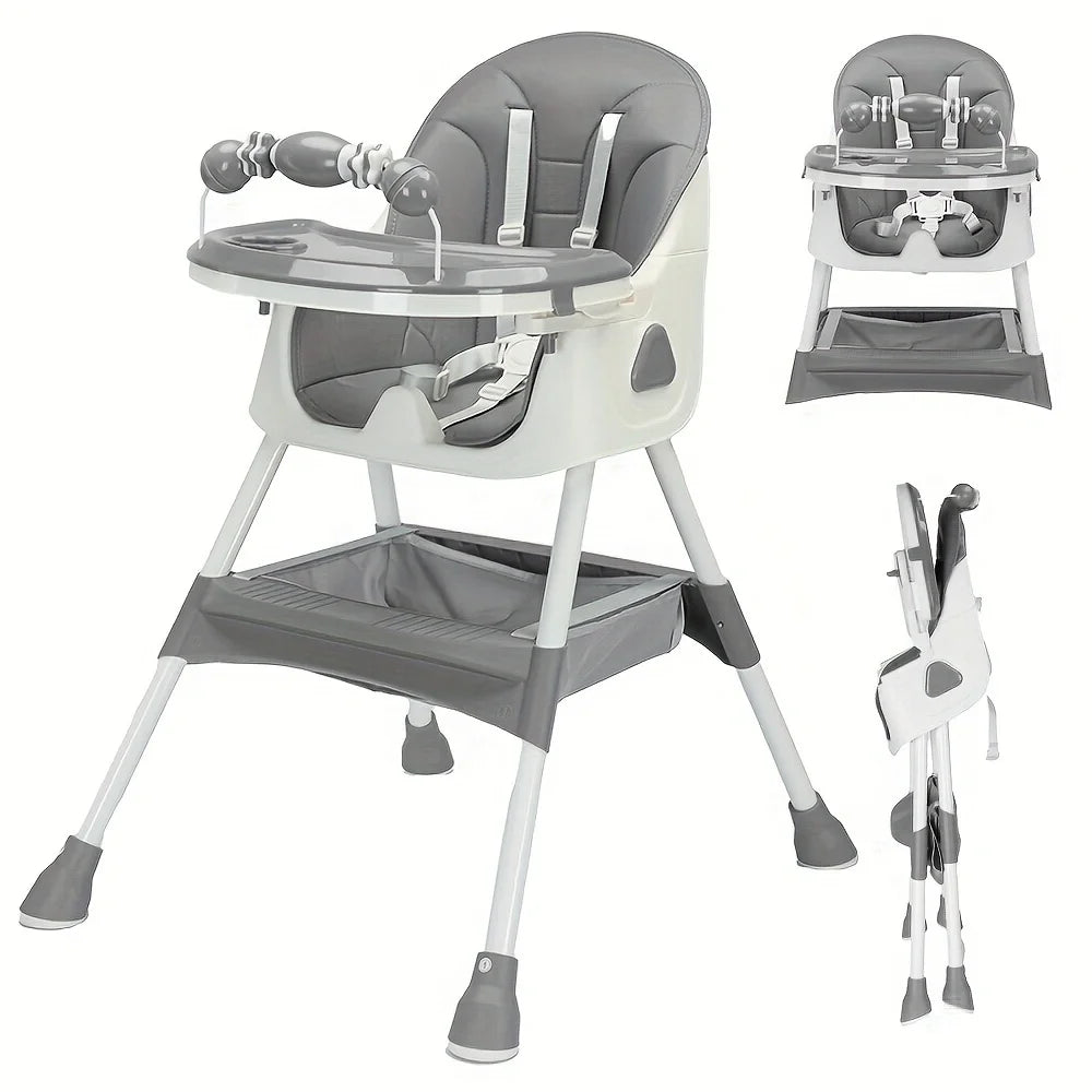 Foldable Baby Highchair, with Anti-slip Pad & Toy Rack
