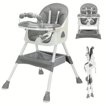Foldable Baby Highchair, with Anti-slip Pad & Toy Rack