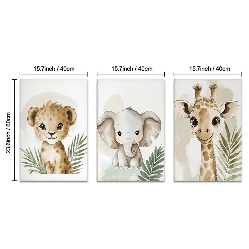 3-Piece Safari Jungle Animal Wall Art Set