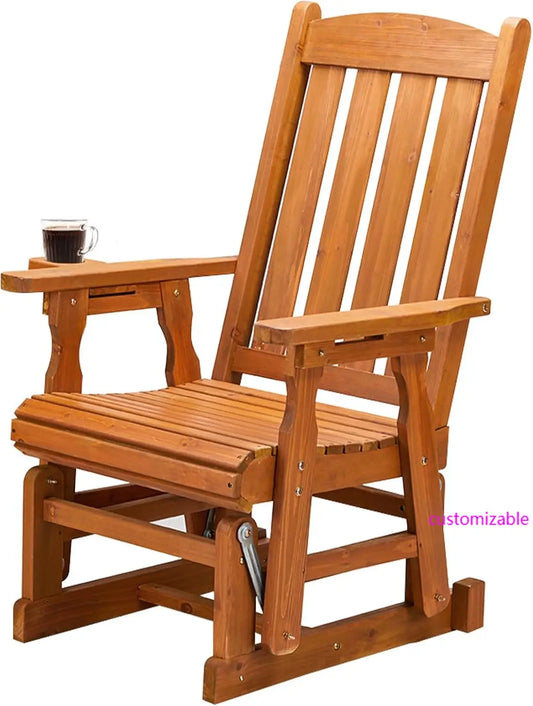 Outdoor Wood Glider Chair with Cup Holder