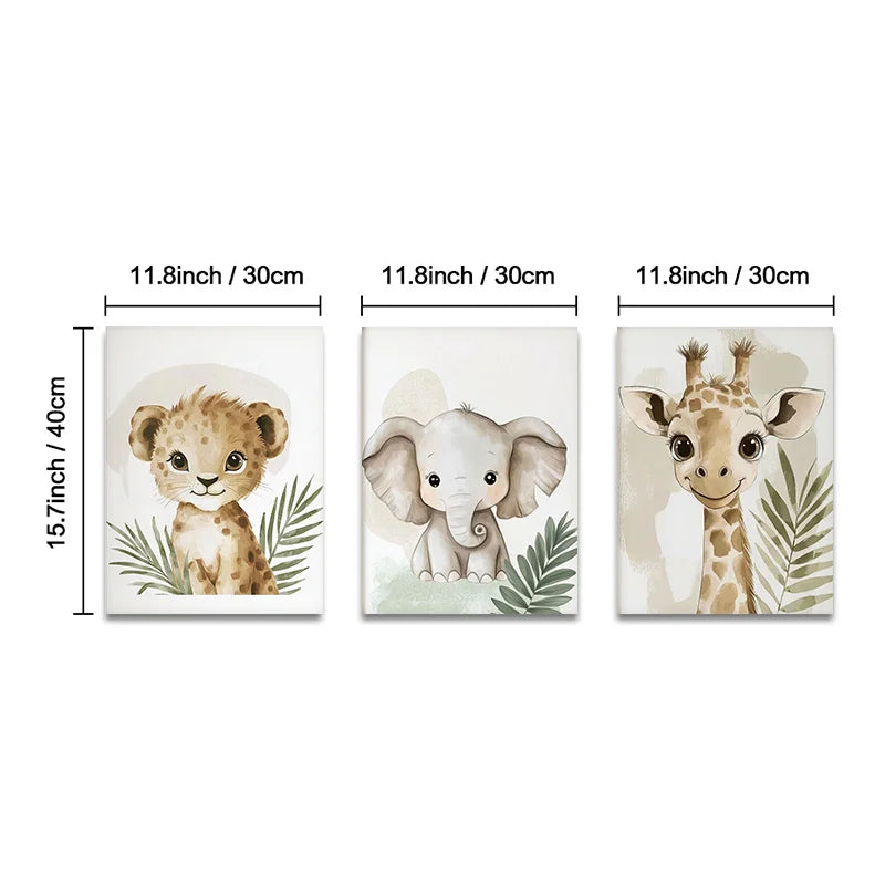 3-Piece Safari Jungle Animal Wall Art Set