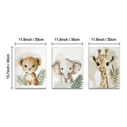 3-Piece Safari Jungle Animal Wall Art Set