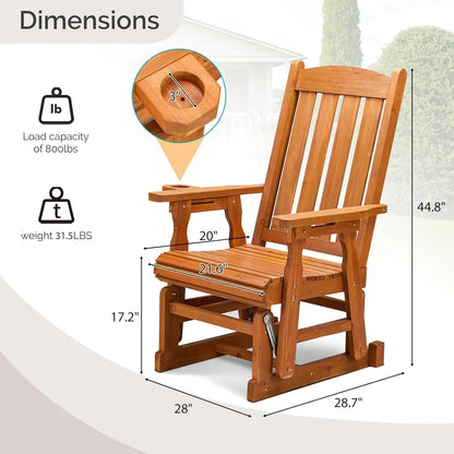 Outdoor Wood Glider Chair with Cup Holder