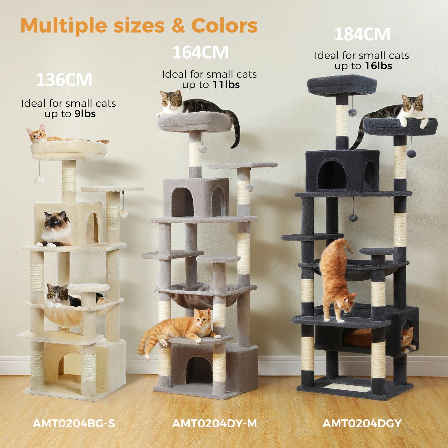 Large Cat Tower with Scratching Posts & Spacious Padded Perches