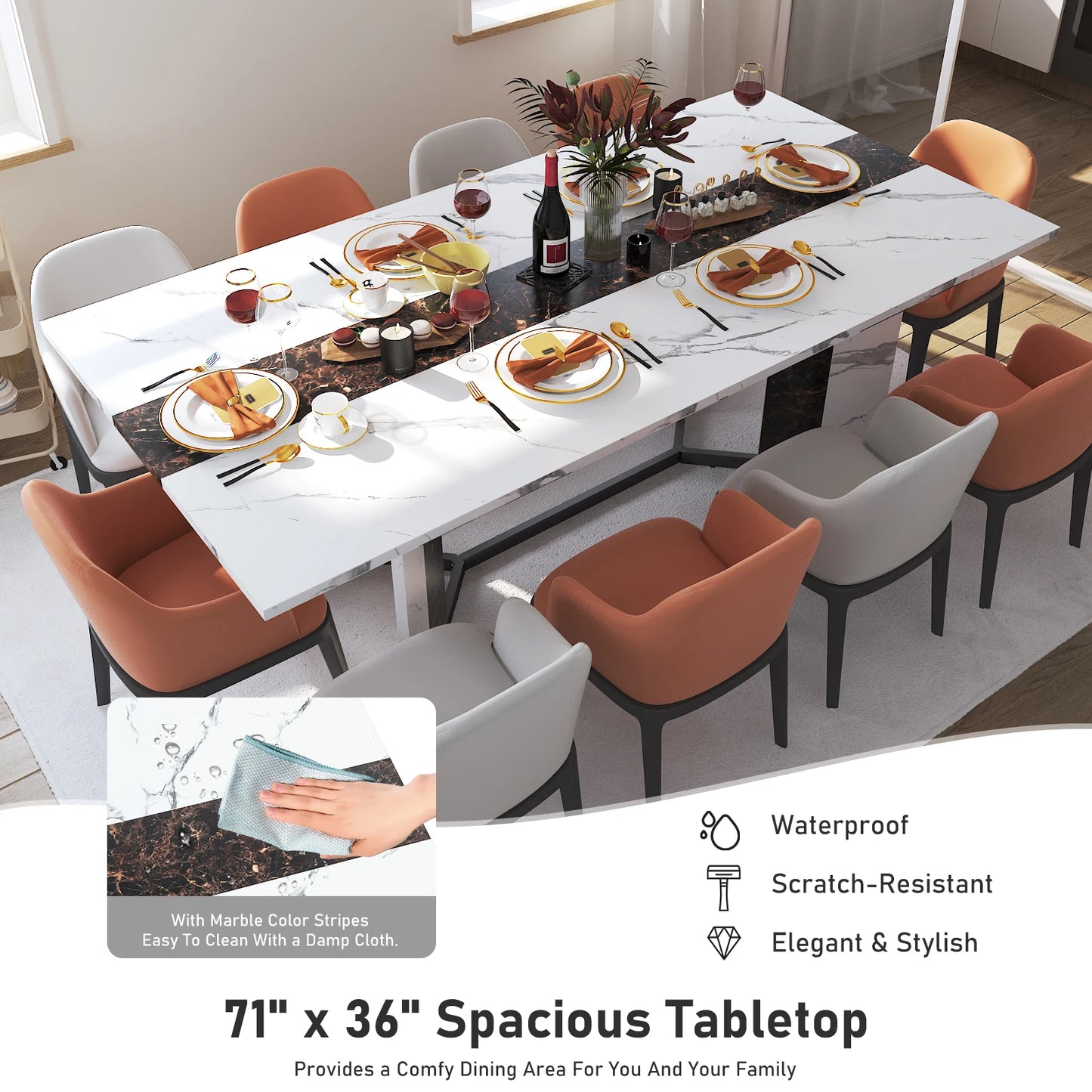 71" Large Rectangular Dining Table