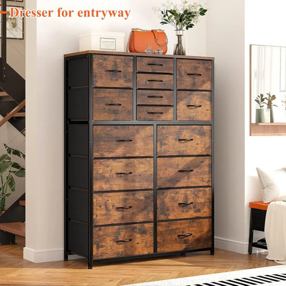 16 Drawer Dressers, Wood Top & Metal Frame